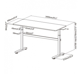 Reguliuojamo aukščio mechaninis stalas Up UP, baltu rėmu,reguliuojamas aukštis, 2-sekcijų, baltas stalviršis 1400 x 600mm