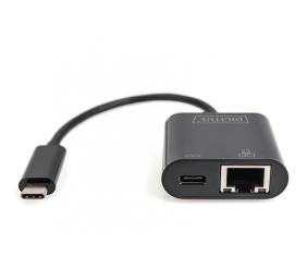 Digitus | USB-Type-C Gigabit Ethernet Adapter + PD with power delivery function | DN-3027 | Black | USB-C port to a Gigabit network connection
