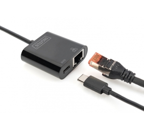 Digitus | USB-Type-C Gigabit Ethernet Adapter + PD with power delivery function | DN-3027 | Black | USB-C port to a Gigabit network connection