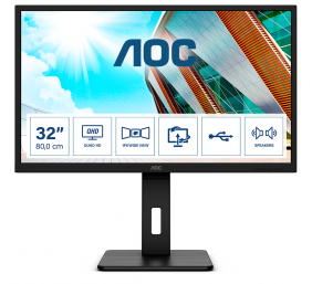 AOC | Monitor | Q32P2 | 31.5 " | IPS | WQHD | 16:9 | 75 Hz | 4 ms | 2560 x 1440 | 250 cd/m² | Headphone out (3.5mm) | HDMI ports quantity 2 | Warranty 36 month(s)