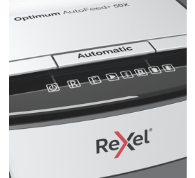 Rexel Optimum AutoFeed+ 50X Dokumentų naikiklis Cross cut shredding 4x28mm P-4 20L 55dB, Pilka/Juoda