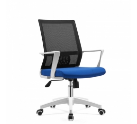 Biuro kėdė HOBEN su fiksuotais porankiais, balta/mėlyna/juoda 