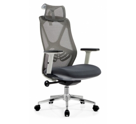 Biuro kėdė AEROX COMFORT WHITE su aukšta nugaros ir galvos atrama, balta/pilka 