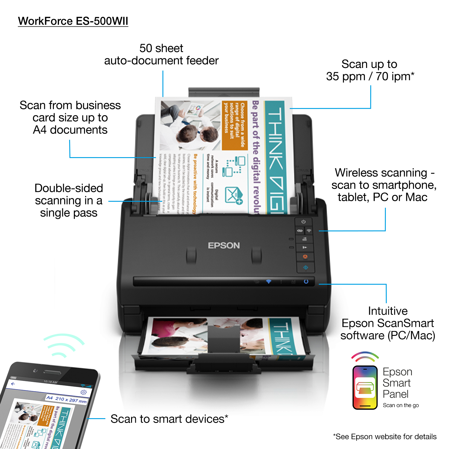Epson | WorkForce ES-500WII | Colour | Document Scanner