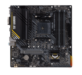 Asus | TUF GAMING A520M-PLUS II | Processor family AMD | Processor socket AM4 | DDR4 DIMM | Memory slots 4 | Supported hard disk drive interfaces 	SATA, M.2 | Number of SATA connectors 4 | Chipset  AMD A520 | Micro ATX