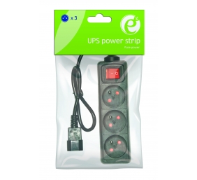 EnerGenie EG-PSU3F-01 UPS power strip, 3 FR sockets, 10 A, C14 plug, 0.6 m cable, black | EnerGenie
