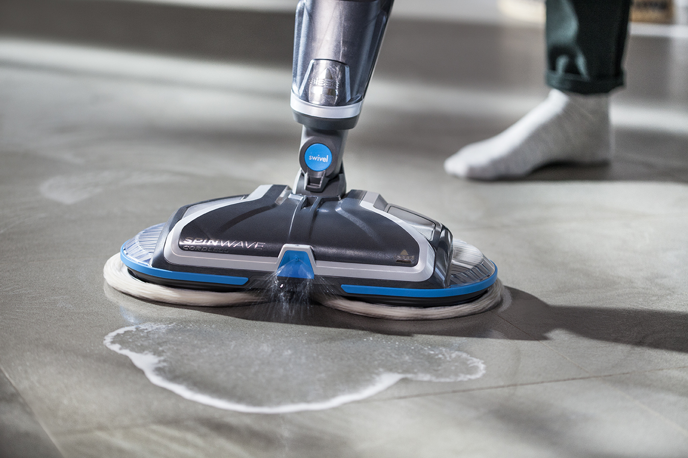 Mop | SpinWave | Cordless operating | Washing function | Operating time (max) 20 min | Lithium Ion | 18 V | Blue/Titanium