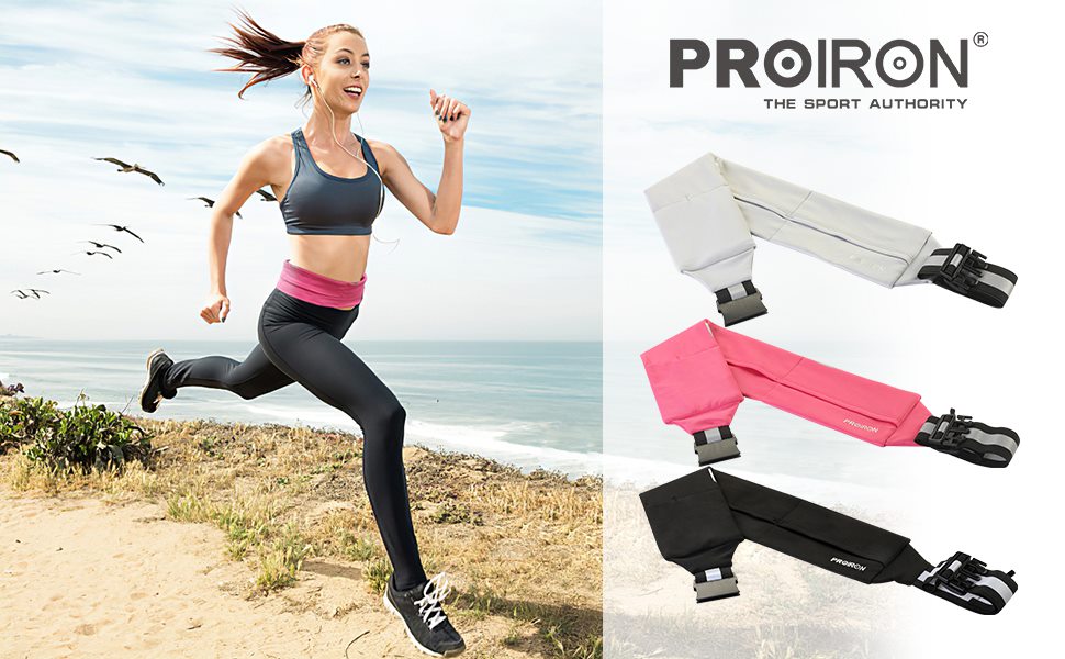 PROIRON Runners Waist Pack Running Belt, 46 x 9 cm; Waist size: 63 - 110 cm, Light Grey