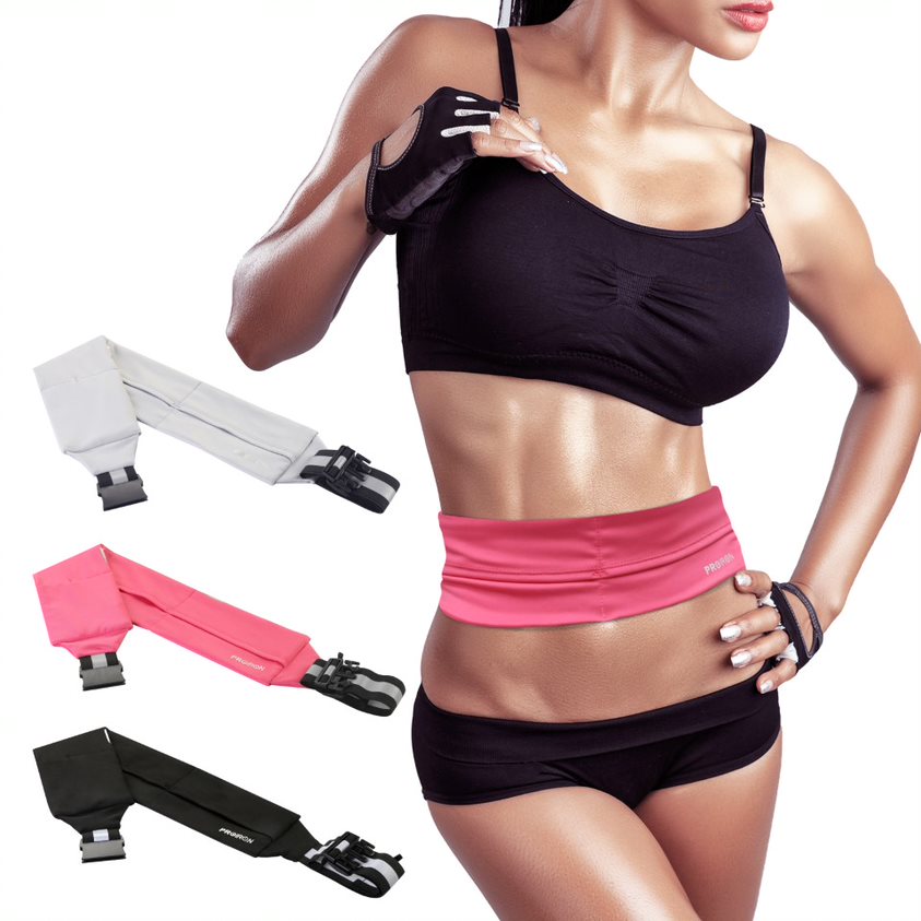 PROIRON Runners Waist Pack Running Belt, 46 x 9 cm; Waist size: 63 - 110 cm, Light Grey