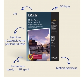 Matte Paper Heavy Weight, DIN A4, 167g/mÂ², 50 Sheets