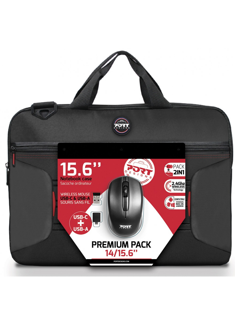PORT DESIGNS | PREMIUM PACK 14/15.6 | Messenger - Briefcase | Black