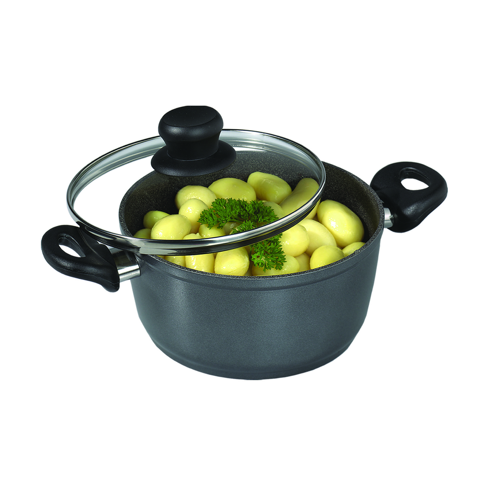 Stoneline Cooking Pot Set of 4 14461 2+2.5 L, 18/20 cm, Aluminium, Anthracite, Dishwasher proof, Lid included