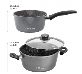 Stoneline Cooking Pot Set of 4 14461 2+2.5 L, 18/20 cm, Aluminium, Anthracite, Dishwasher proof, Lid included