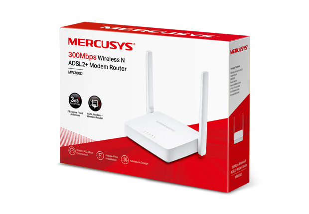 Wireless N ADSL2+ Modem Router | MW300D | 802.11n | 300 Mbit/s | 10/100 Mbit/s | Ethernet LAN (RJ-45) ports 3 | Mesh Support No | MU-MiMO No | No mobile broadband | Antenna type  2×External