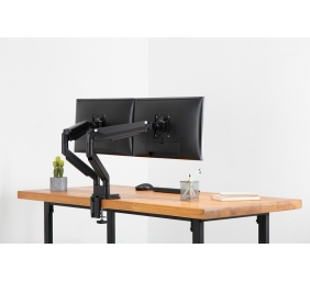 Digitus | Desk Mount | Universal Dual Monitor Mount with Gas Spring and Clamp Mount | Swivel, height adjustment, rotate | Black