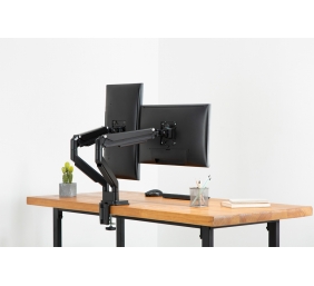 Digitus | Desk Mount | Universal Dual Monitor Mount with Gas Spring and Clamp Mount | Swivel, height adjustment, rotate | Black