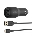 Belkin Dual USB-A Car Charger 24W + USB-A to Lightning Cable BOOST CHARGE