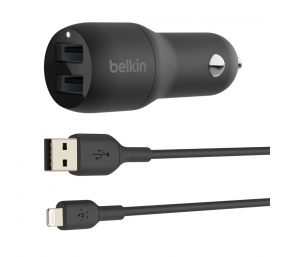 Belkin | Dual USB-A Car Charger 24W + USB-A to Lightning Cable | BOOST CHARGE