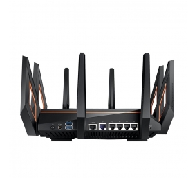 GT-AX11000 Tri-band WiFi Gaming Router | ROG Rapture | 802.11ax | 4804+1148 Mbit/s | 10/100/1000 Mbit/s | Ethernet LAN (RJ-45) ports 4 | Mesh Support Yes | MU-MiMO No | No mobile broadband | Antenna type 8xExternal | 2 x USB 3.1 Gen 1