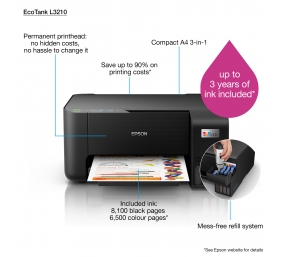 Spausdintuvas rašalinis Epson EcoTank L3210 A4, Spalvotas, MFP, USB