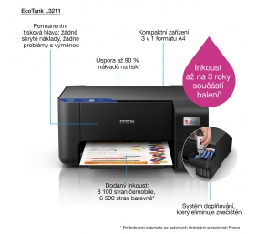 Spausdintuvas rašalinis Epson EcoTank L3211 A4, Spalvotas, MFP, USB
