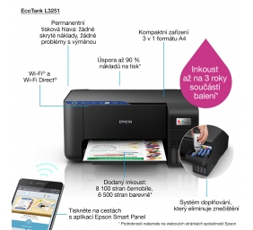 Epson EcoTank L3251 Spausdintuvas rašalinis spalvotas MFP A4 33 ppm Wi-Fi USB