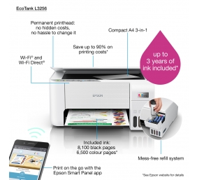 Epson EcoTank L3256 Spausdintuvas rašalinis spalvotas MFP A4 33 ppm USB WiFi