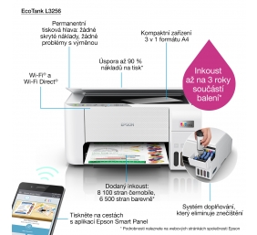 Spausdintuvas rašalinis Epson EcoTank L3256 A4, Spalvotas, MFP, WiFi
