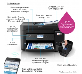 Spausdintuvas rašalinis Epson EcoTank L6290 A4, Spalvotas, MFP, ADF, WiFi