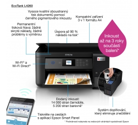 Epson EcoTank L4260 Spausdintuvas rašalinis spalvotas MFP A4 33 ppm USB Wi-Fi Ethernet LAN