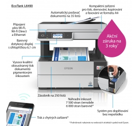 Epson EcoTank L6490 Spausdintuvas rašalinis spalvotas MFP A4 37 ppm USB Wi-Fi Ethernet LAN