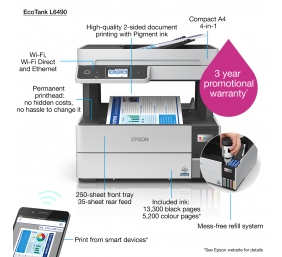 Epson EcoTank L6490 Spausdintuvas rašalinis spalvotas MFP A4 37 ppm USB Wi-Fi Ethernet LAN
