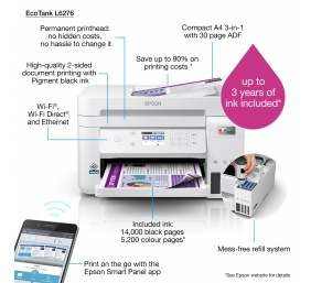 Epson Multifunctional printer | EcoTank L6276 | Inkjet | Colour | 3-in-1 | Wi-Fi | White