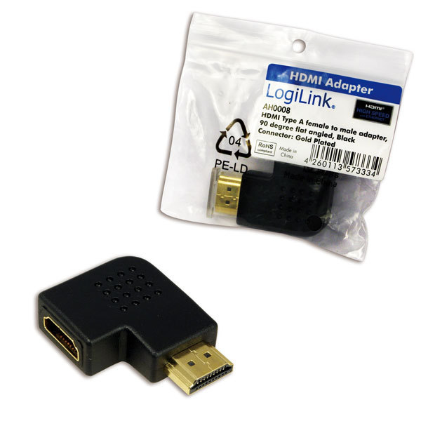 HDMI Adapter, AM to AF in 90 degree flat angled | Logilink
