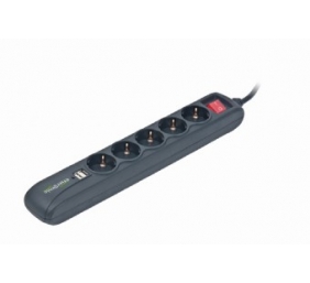SPG5-U2-5 Power strip with USB charger, 5 sockets, USB 2A, 1.5 m