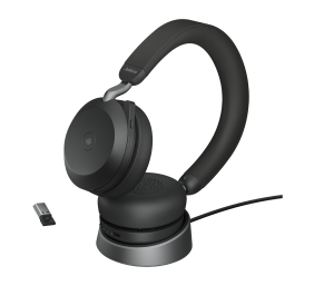 Jabra Evolve2 75 MS Teams Belaidės ausinės, Bluetooth, USB-A, Charging Stand, Juoda