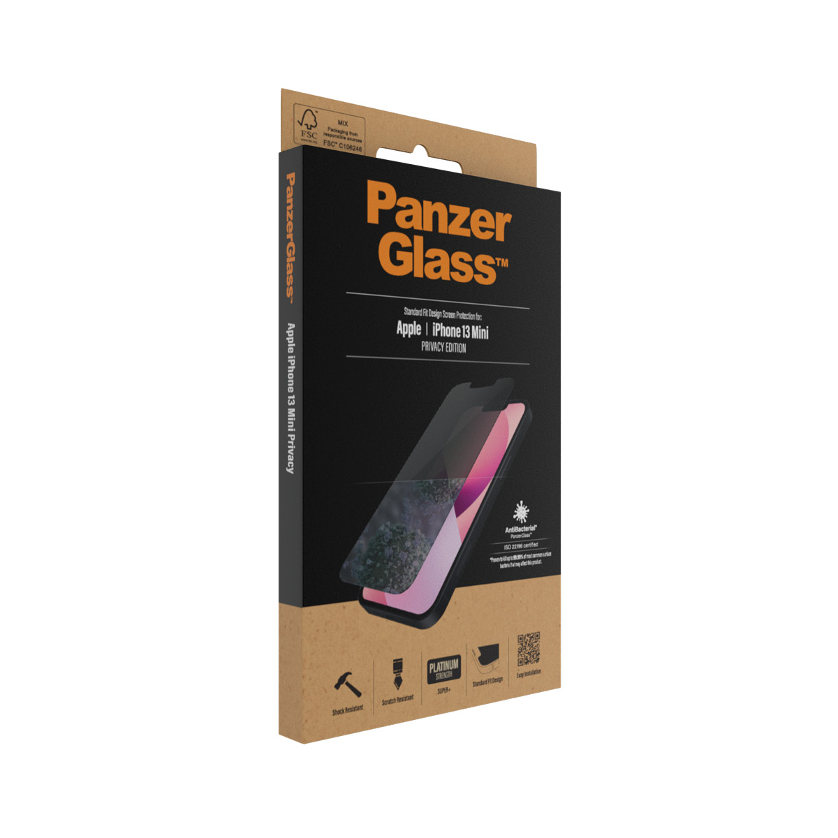 PanzerGlass | Apple | iPhone 13 Mini | Tempered glass | Black | Crystal clear; Resistant to scratches and bacteria; Shock absorbing; Easy to install | Privacy Screen Protector