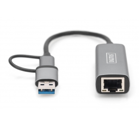 Digitus USB Type-C Gigabit Ethernet Adapter 2.5G, USB-C + USB A (USB3.1/3.0) | DN-3028 | USB3.0/USB C 3.1 to 2.5G Ethernet Adapter