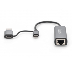 Digitus USB Type-C Gigabit Ethernet Adapter 2.5G, USB-C + USB A (USB3.1/3.0) | DN-3028 | USB3.0/USB C 3.1 to 2.5G Ethernet Adapter