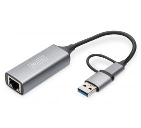 Digitus USB Type-C Gigabit Ethernet Adapter 2.5G, USB-C + USB A (USB3.1/3.0) | DN-3028 | USB3.0/USB C 3.1 to 2.5G Ethernet Adapter