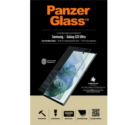 PanzerGlass | Samsung | Galaxy S22 Ultra | Tempered glass | Black | Case friendly. Compatible with ultrasonic fingerprint sensor. 100 % touch sensitivity. Antibacterial (ISO 22196 certified & JIS 22810 approved) | Screen Protector