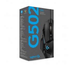 Logitech G502 HERO Laidinė žaidimų pelė, USB Type-A, Optical, 25600 DPI, Juoda