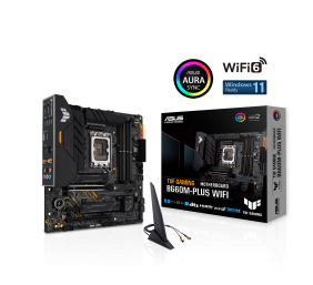 Asus TUF GAMING B660M-PLUS WIFI Processor family Intel Processor socket  LGA1700 DDR5 DIMM Memory slots 4 Supported hard disk drive interfaces 	SATA, M.2 Number of SATA connectors 4 Chipset B660  mATX