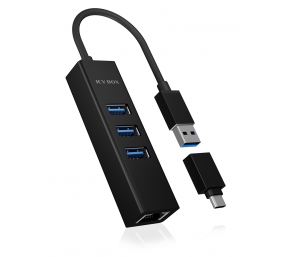 Raidsonic | 4 Port Hub with USB 3.0 Type-A, Type-C, Gigabit LAN | Icy Box IB-HUB1419-LAN