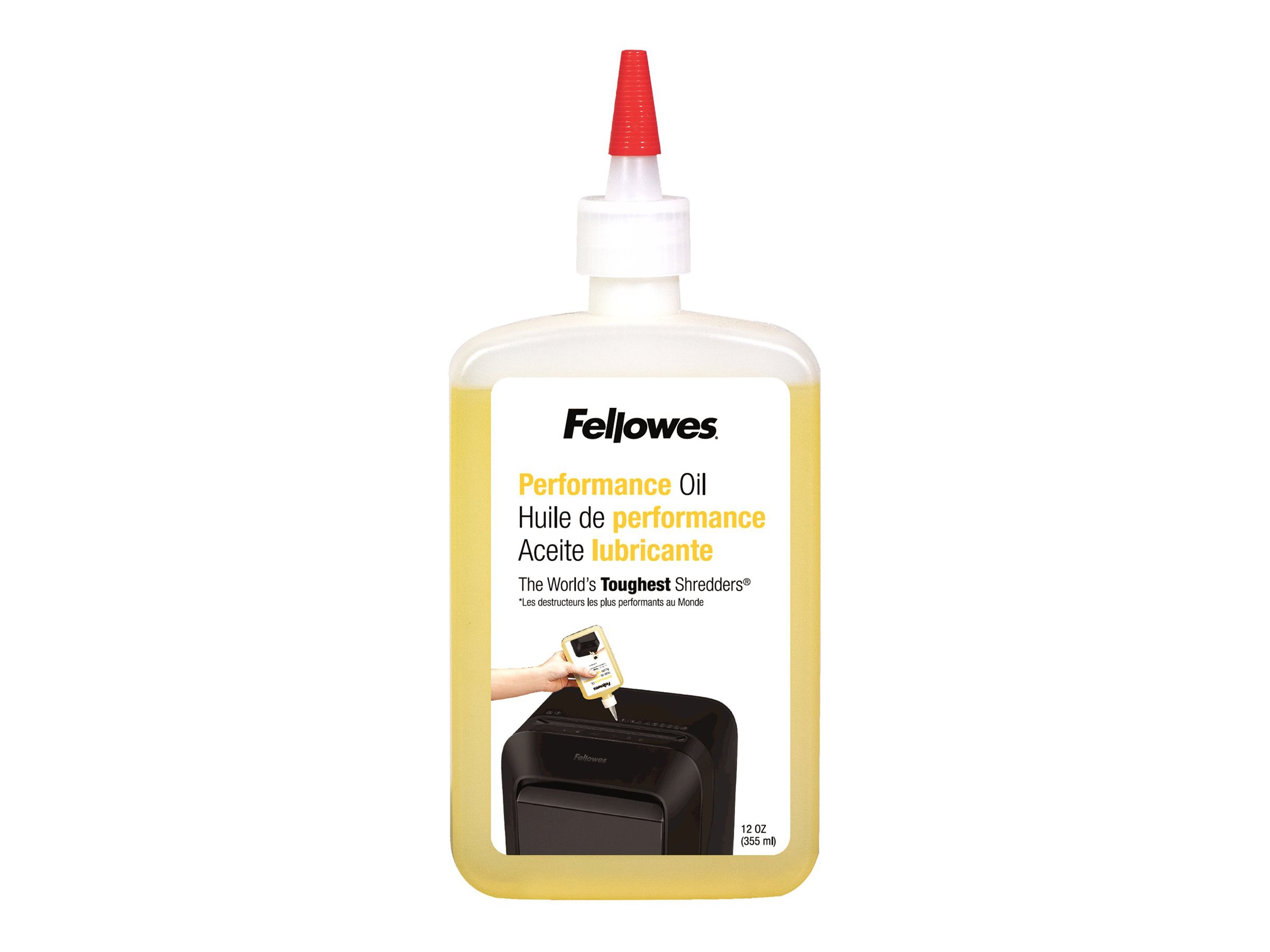 Fellowes | Shredder Oil 355 ml | For use with all Fellowes cross-cut and micro-cut shredders. Oil shredder each time wastebasket is emptied or a minimum of twice a month. Plastic squeeze bottle with extended nozzle ensures complete coverage