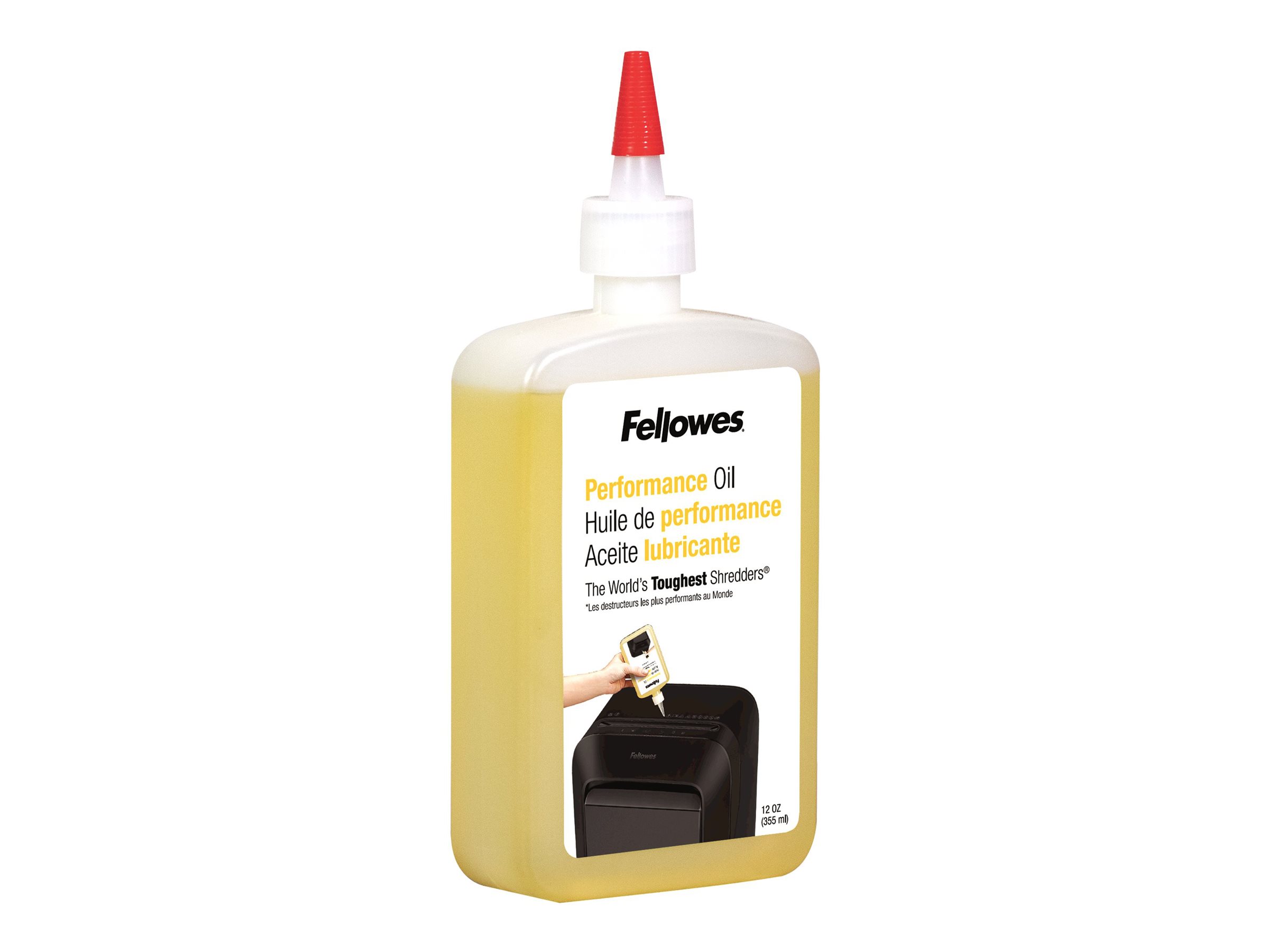 Fellowes | Shredder Oil 355 ml | For use with all Fellowes cross-cut and micro-cut shredders. Oil shredder each time wastebasket is emptied or a minimum of twice a month. Plastic squeeze bottle with extended nozzle ensures complete coverage