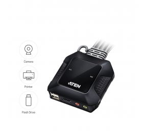 Aten | 2-Port USB 4K HDMI Cable KVM Switch with Remote Port Selector | CS22H-AT