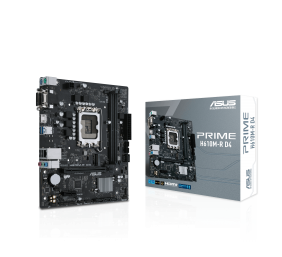 Asus | PRIME H610M-R D4-SI | Processor family Intel | Processor socket LGA1700 | DDR4 DIMM | Memory slots 2 | Supported hard disk drive interfaces 	SATA, M.2 | Number of SATA connectors 4 | Chipset Intel H610 | Mic-ATX