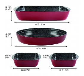 Stoneline | Yes | Casserole dish set of 4pcs | 21789 | 1+1+3+3.6 L | 20x17/35x24/39x24 cm | Borosilicate glass | Red | Dishwasher proof