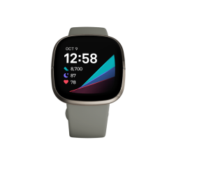 Fitbit Sense  Smart watch, GPS (satellite), AMOLED, Touchscreen, Heart rate monitor, Activity monitoring 24/7, Waterproof, Bluetooth, Wi-Fi, Sage Grey/Silver